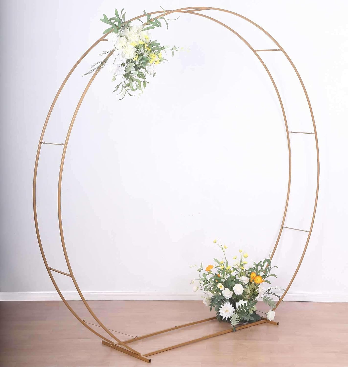 Efavormart Heavy Duty Gold Metal Double Hoop Wedding Arch Photo Backdrop Stand, Round Wedding Arbor Floral Balloon Frame - 7.5ft