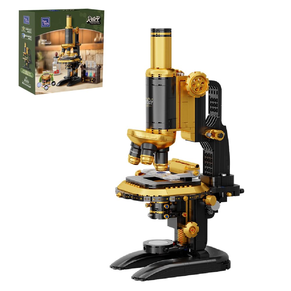PANTASY Zestaw Konstrukcyjny Retro Mikroskop dla Dorosłych, Model Antycznego Przyrządu Naukowego z Mechanicznym Projektem, Mosiężnym Wykończeniem i Akcesoriami Laboratoryjnymi | Vintage instrument naukowy z mechanicznymi detalami i akcesoriami laboratoryj