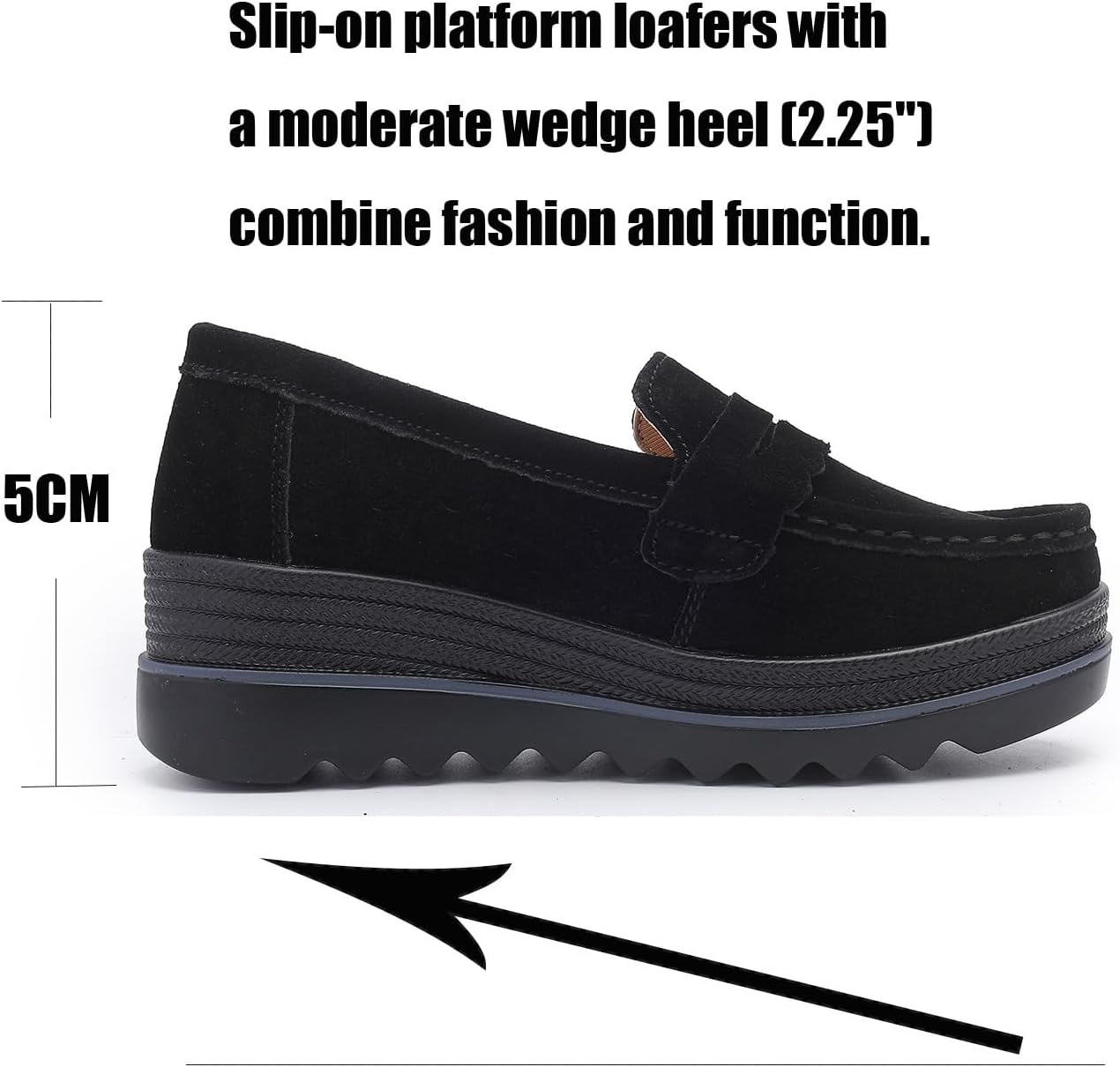 Touchmosees Women's Suede Platform Loafers - Slip-On Wedge Moccasin with Comfortable Non-Slip Rocker Sole for Business, Casual, Daily Wear - Image 3