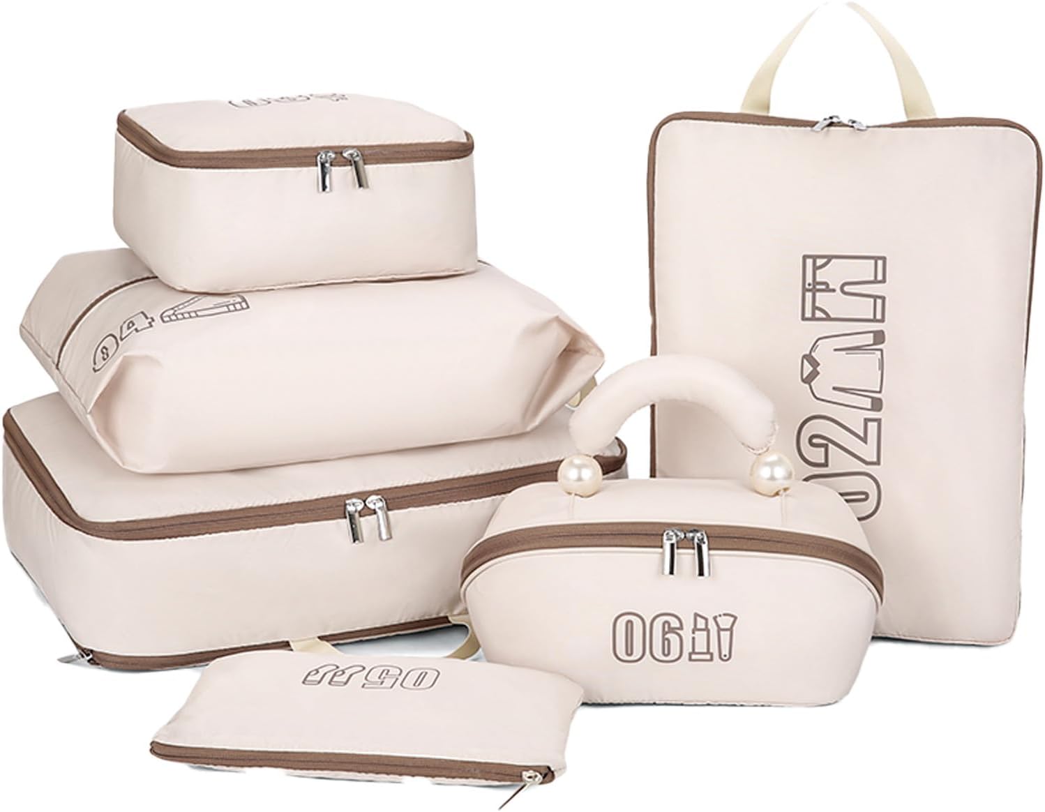 6 Set Compression Packing Cubes for Travel, Gifts for Women Mom, Anti-Tearing Suitcase Organizer for Luggage with Shoe & Hanging Toiletry Bag, Vacation Essentials & Accessories for Cruise Ship, Khaki