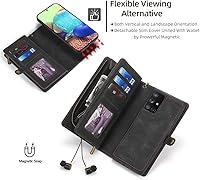 Vista 4 de Asuwish Funda de teléfono para Samsung Galaxy A71 5G con cremallera, funda desmontable con protector de pantalla de vidrio templado y soporte