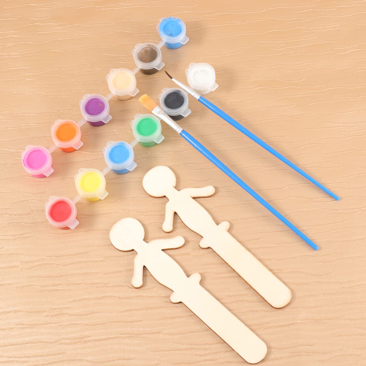 FOMIYES People Shaped Craft Sticks 32Pcs Wood Craft Sticks People Wooden Popsicle Sticks with Colors Pigment and Paintbrush for DIY Arts and Crafts Projects, Crafting Supplies