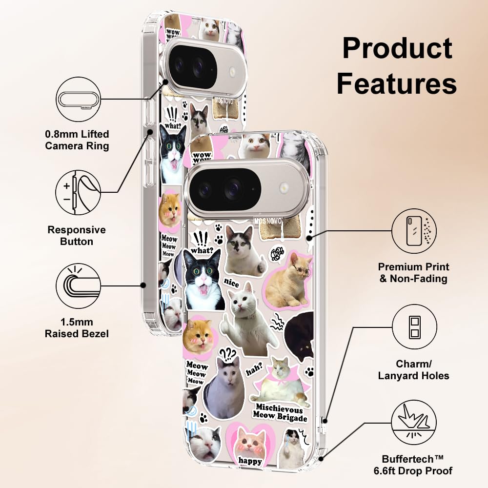 MOSNOVO Case for Google Pixel 10 & Pixel 10 Pro, [Buffertech 6.6ft Military-Grade Drop Protection] [Anti Peel Off Tech] Clear TPU Bumper Phone Case Cover Design - Cute Cherry — view 33