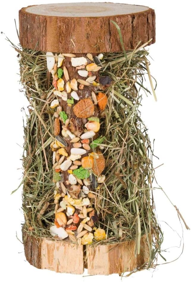 Trixie Wooden Tower with Hay and Crispy Bar, 13 x 13 x 17 cm, 110 g, Pack of 6