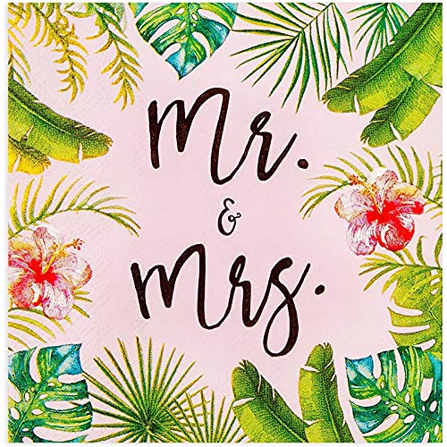 Mr and Mrs Cocktail Napkins for Tropical Beach Wedding Supplies (5 In, 100 Pack) - Image 4