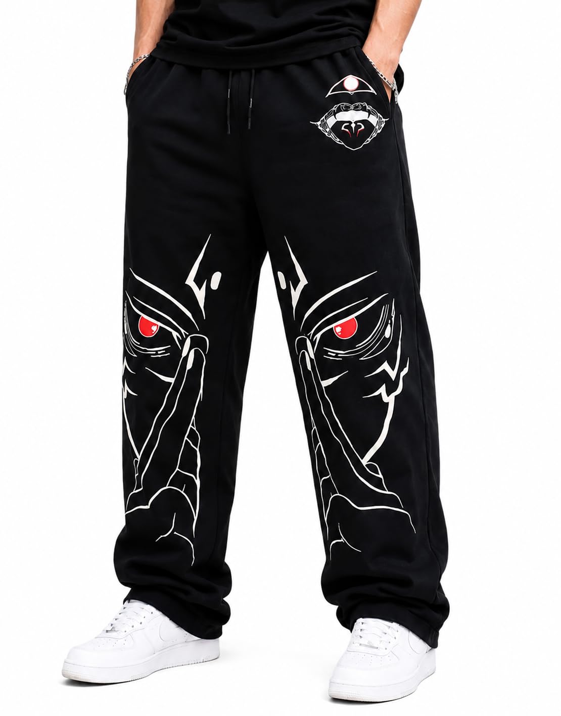 B2BHub Traders Anime Eyes Graphic Baggy Joggers for Men | Relaxed Straight Fit Streetwear Track Pants Black-picture-41