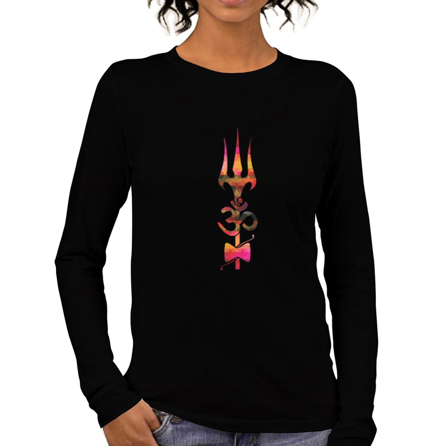 pooplu Women's Regular Fit Trishul Cotton Printed Round Neck Long Sleeves Multicolour t.Shirt. Hindu God, Shiv, Shiva, Mahadev, Symbol T Shirt-picture-32