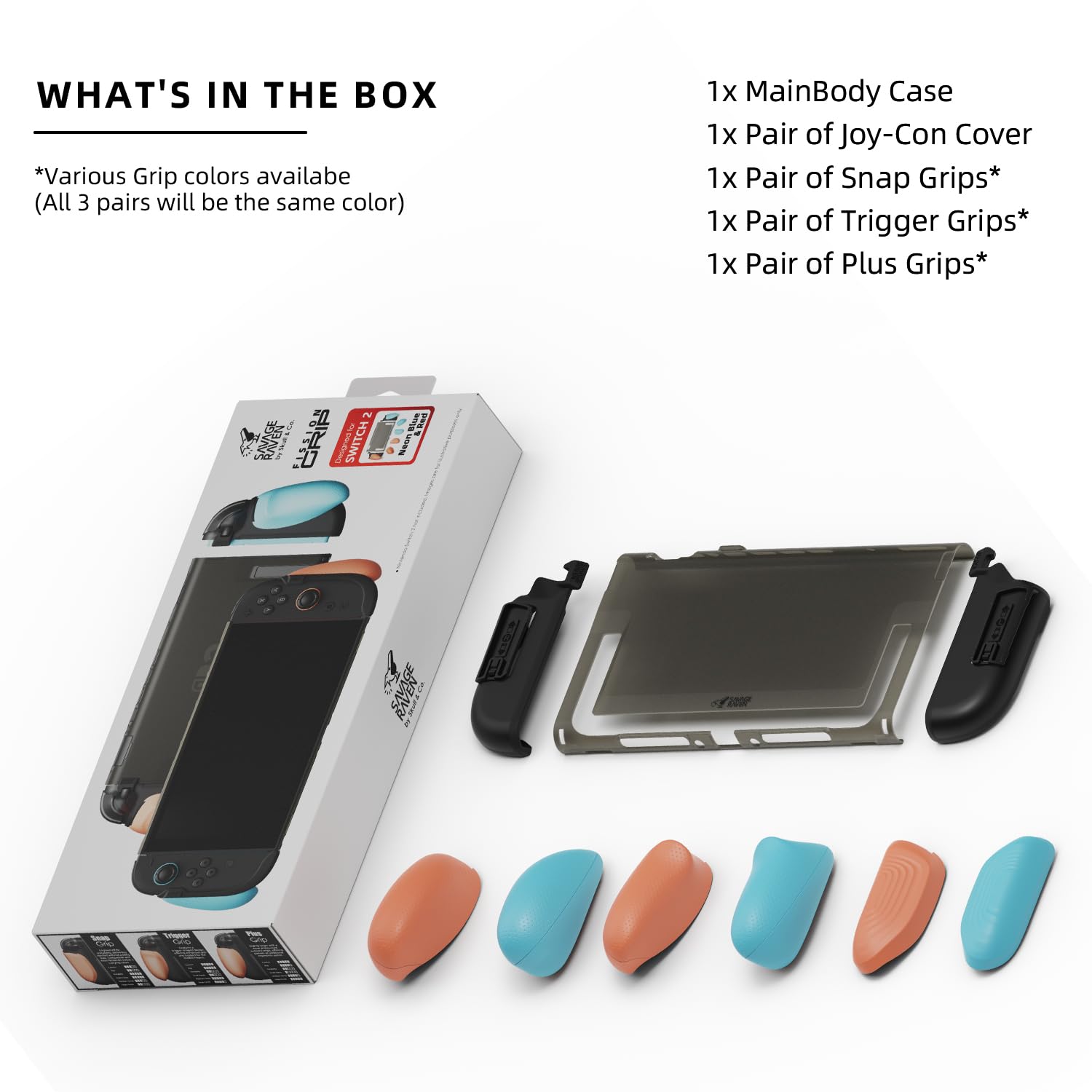 Savage Raven by Skull & Co. FissionGrip: Dockable Split Protective Case for Nintendo Switch 2 (2025), Slim PC Shell with Detachable Grip Cover- Neon Blue & Red