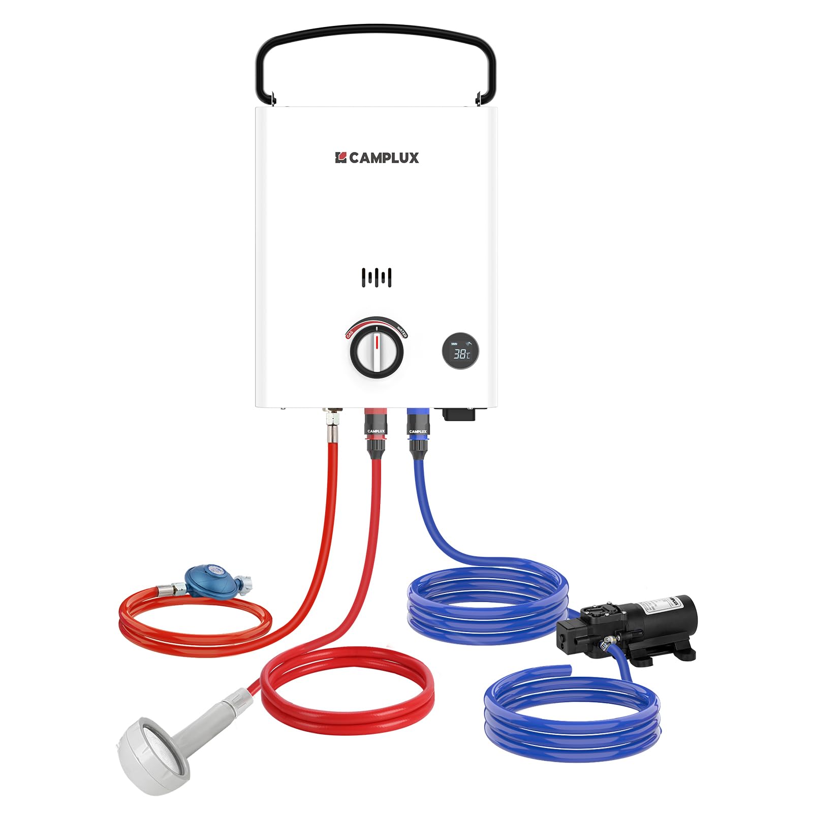 CAMPLUX First 5 Litres Chauffe-Eau à Gaz avec Pompe, LPG, 50mbar