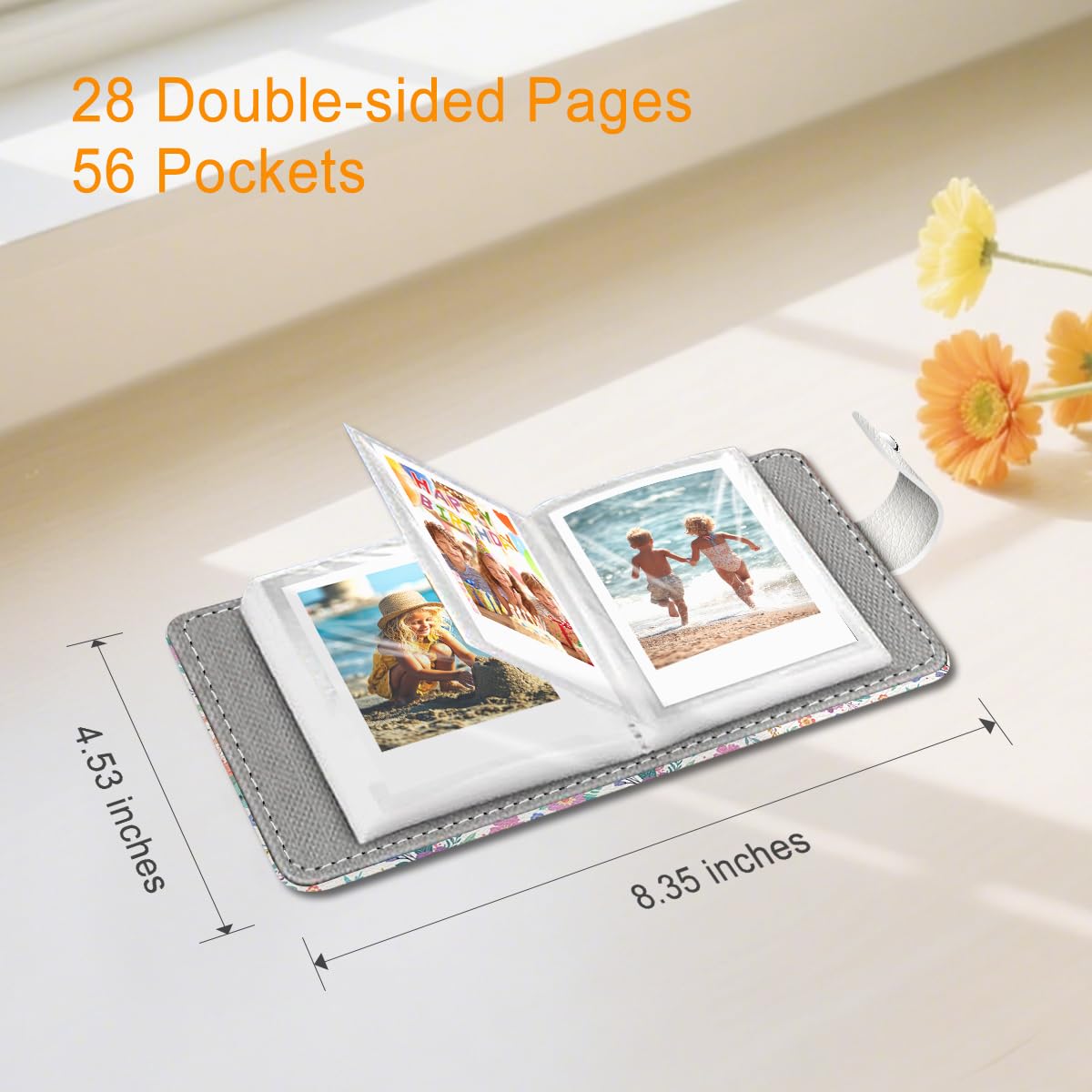 Album fotografico floreale primaverile estivo per film 5 x 7,6 cm, 56 tasche, mini album carino per Polaroid Fujifilm Instax Mini stampante istantanea, Kpop Photocard raccoglitore di