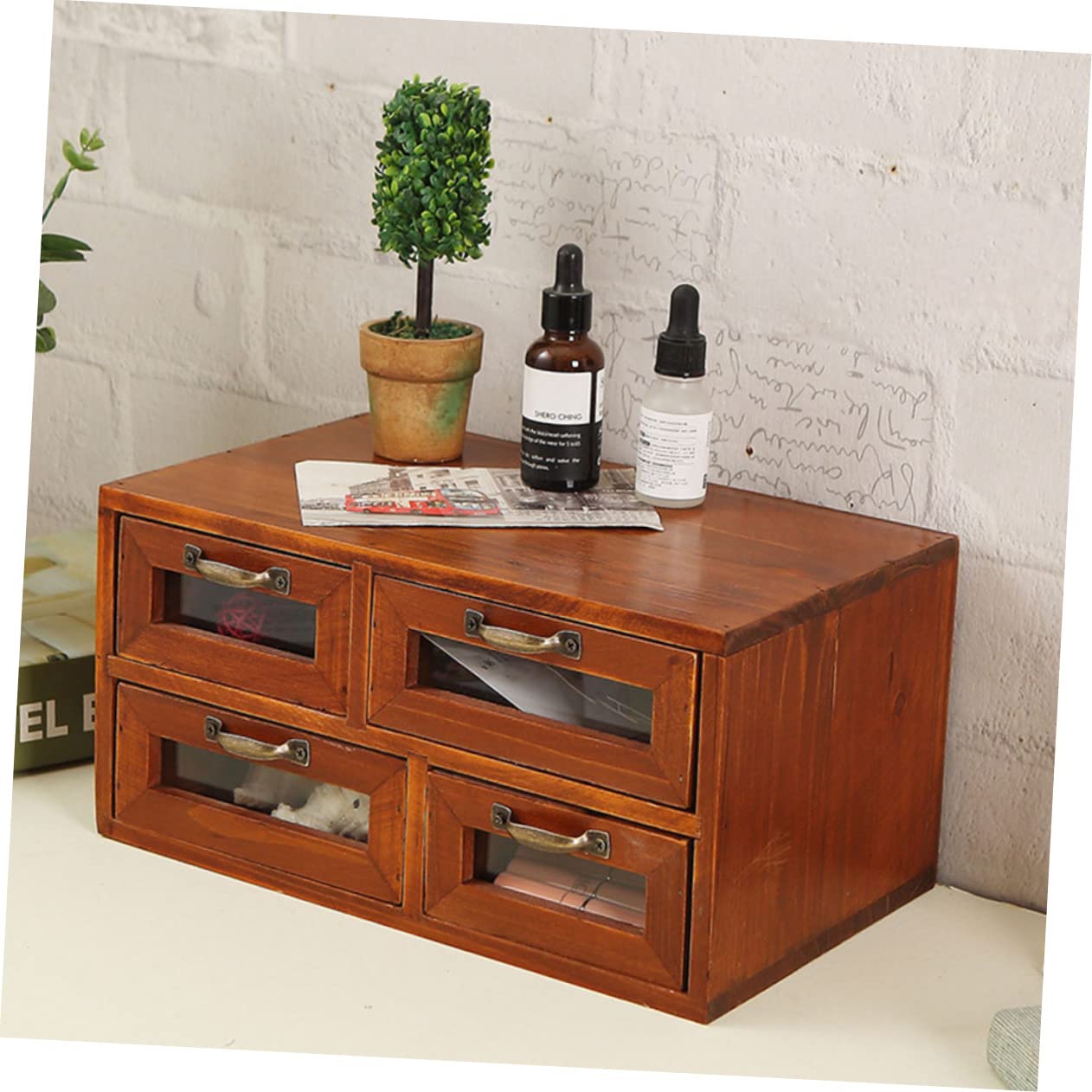 Lurrose Organisateur Bois Vintage Pour Bijoux Et Accessoires Rangement Élégant Double Couche Pour Bureau Et Maison