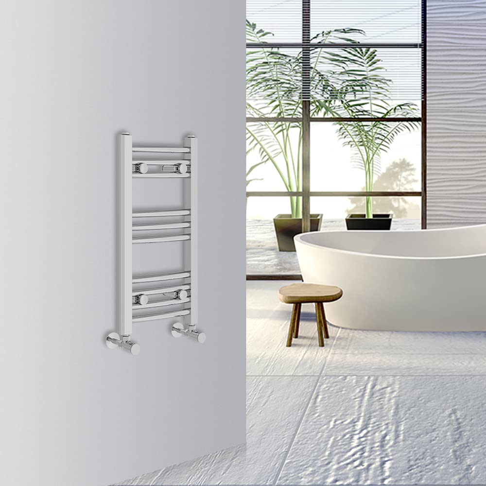Warmehaus Curved Bathroom Heated Towel Rail Warmer Radiator Central Heating 600x300mm - Chrome