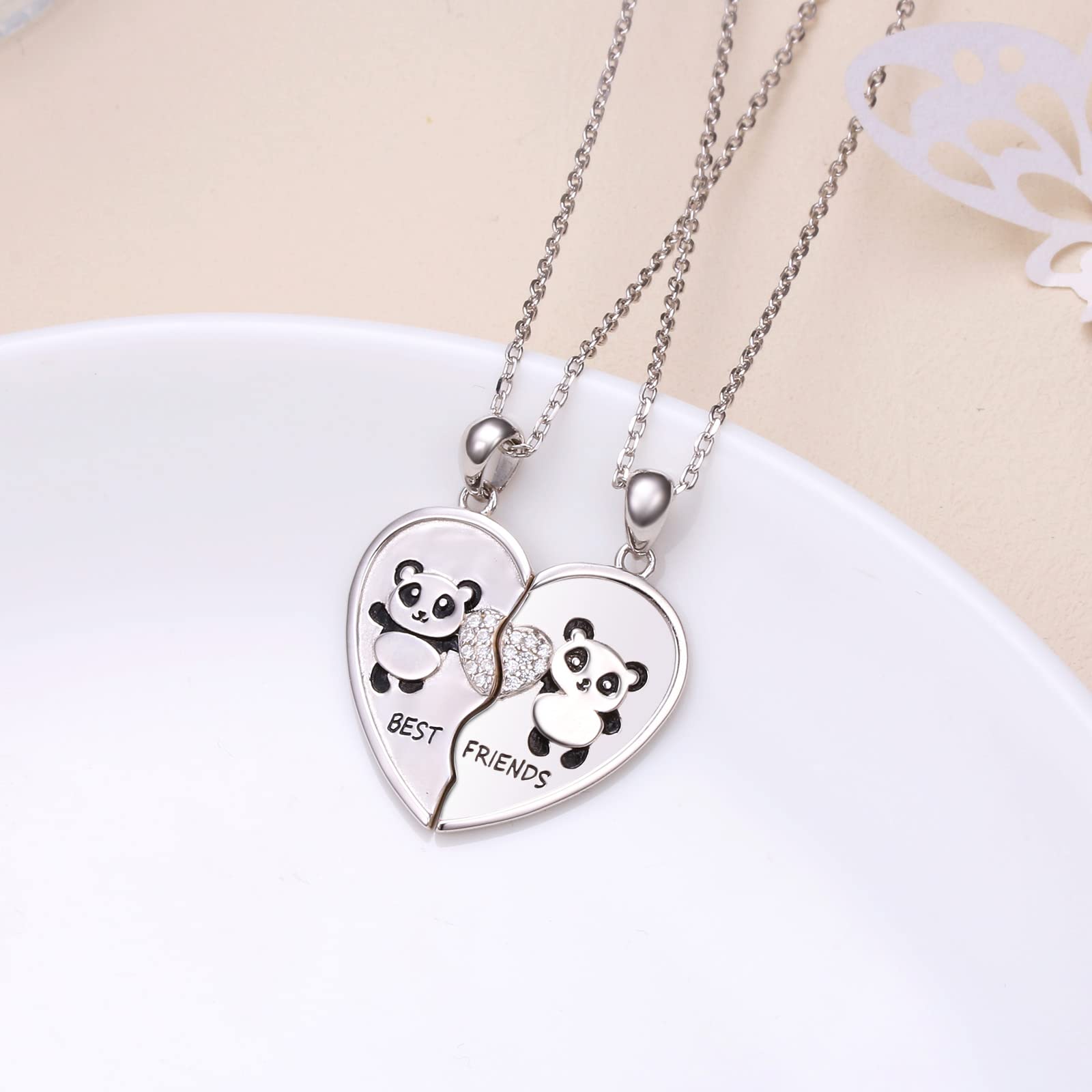 S925 Sterling Silber Best Friends Halsketten Passende Herz Freundschaftsketten für 2 BFF Geschenke Schmuckset, 25*22MM, Sterling Silber, Zirkonia