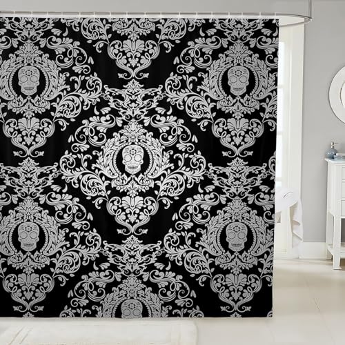 Feelyou Rideau de douche Gothic Damask blanc, 72"x78"