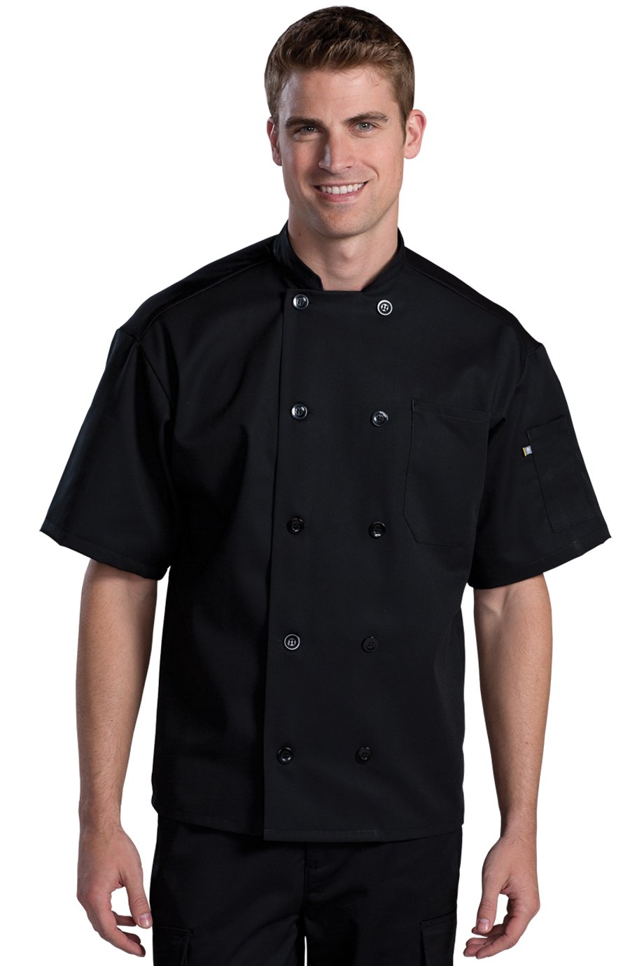 Ed Garments Ten Button Thermometer Pocket Chef Coat, BLACK, S
