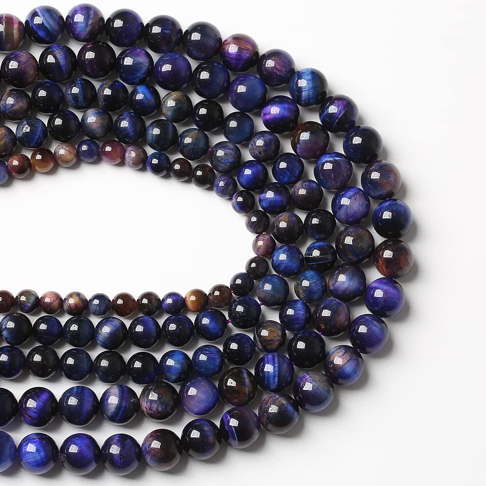 Lote de 32 perlas redondas de ojo de tigre púrpura cielo estrellado natural de 12 mm para hacer joyas, pulseras y collares