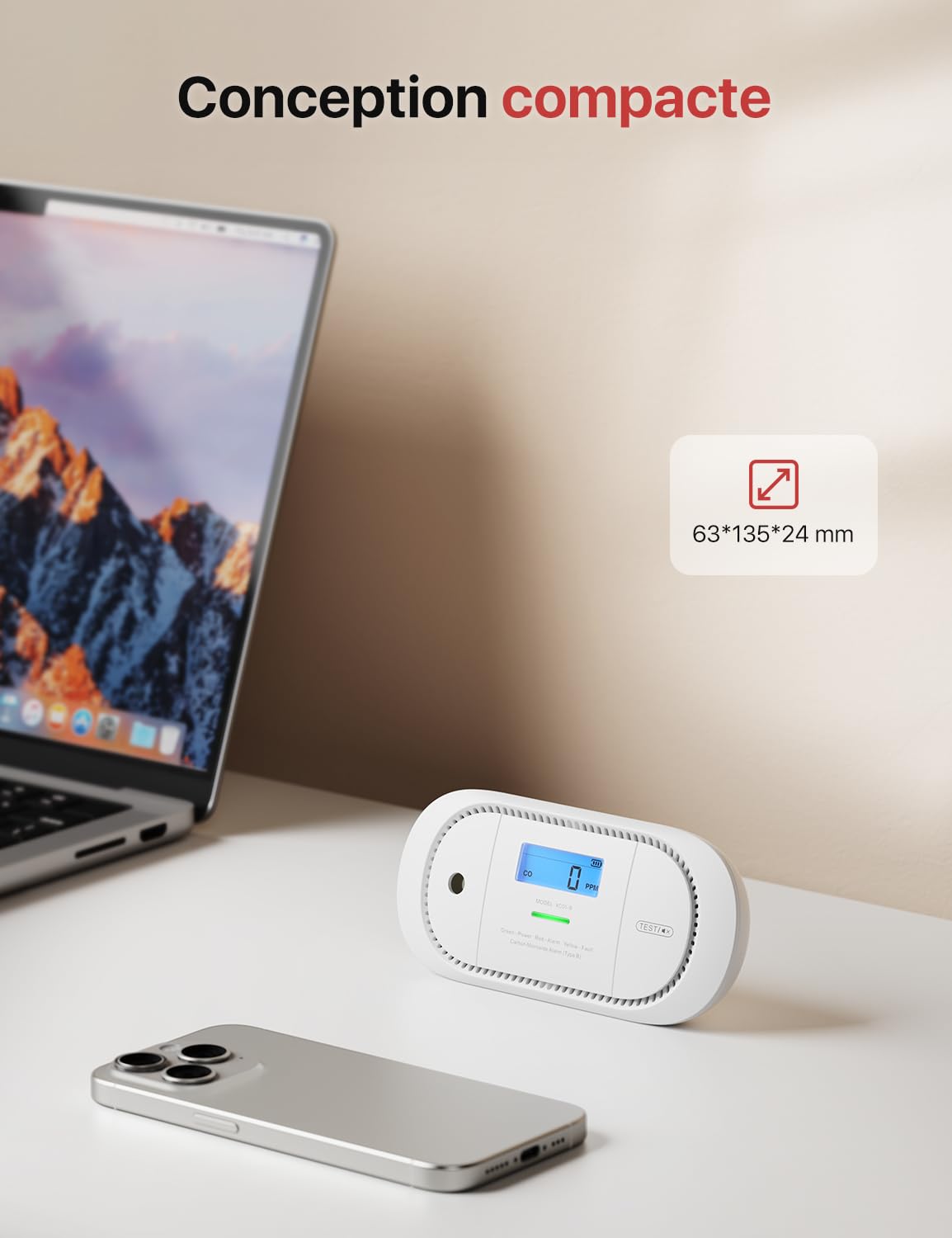 X-Sense Détecteur de Monoxyde de Carbone avec Écran Numérique LCD, Détecteur de CO Équipé d'une Pile Remplaçable d'une Durée de Vie de 7 Ans, Conforme à la Norme EN50291, XC01-R