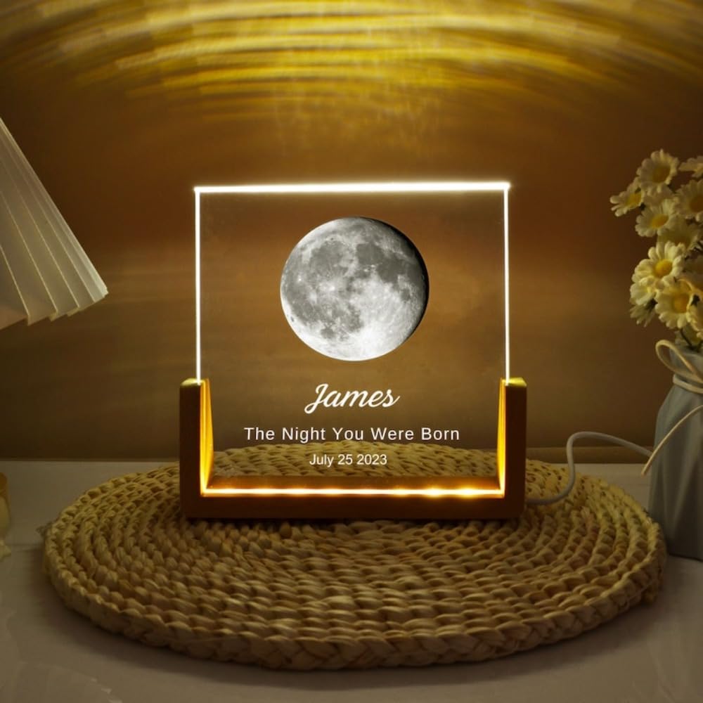Zymech 3 Colors Light Personalized Moon Phases Lamp,The Day You Were Born Gift,Custom Moon Night Light,Couple Gift,Mother's Day (,15.2 * 15.2Cm)