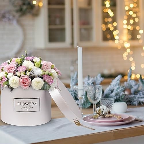 Miniatura 6 de Caja de regalo redonda blanca con tapas, juego de 3 cajas de regalo anidables para regalos, cajas de flores de varios tamaños para arreglos de