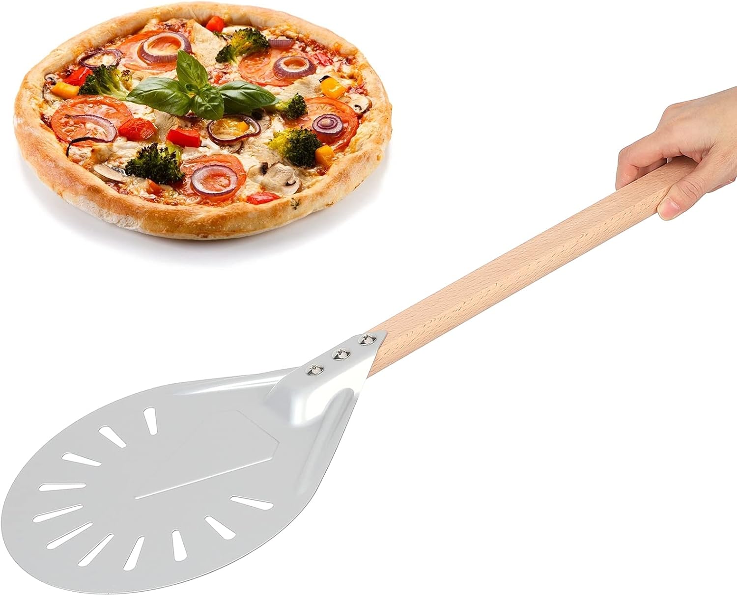 Pizza Spatula with Detachable Long Handle, Aluminum Alloy, Great Tool for Pizza Lovers, (7-inch punched pizza shovel (with 41CM flat round) Pizza Spatula with Detachable Long Handle, Aluminum Alloy, Great Tool for Pizza Lovers, (7-inch punched pizza shovel (with 41CM flat round)