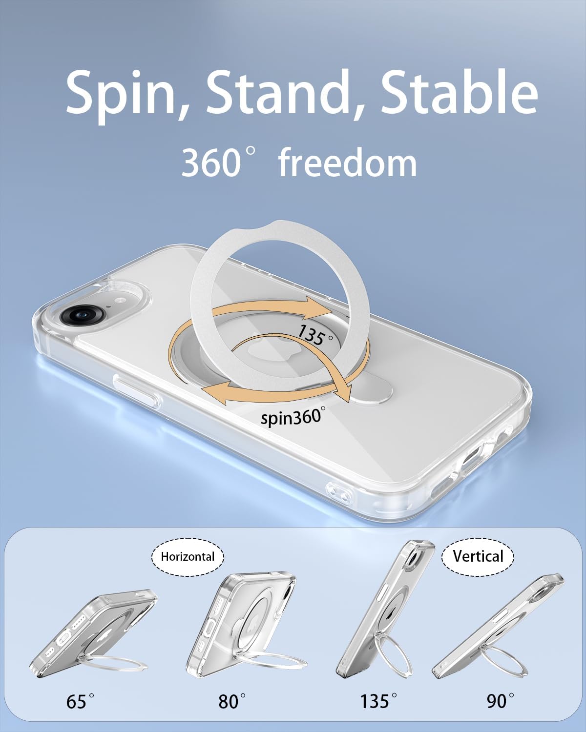 for iPhone 16e Case Clear with Stand,Magnetic Support Wireless Charging with360 Degree Rotatable Invisible Ring?Military-Grade Protection?se4,for 16e case 6.1 inch