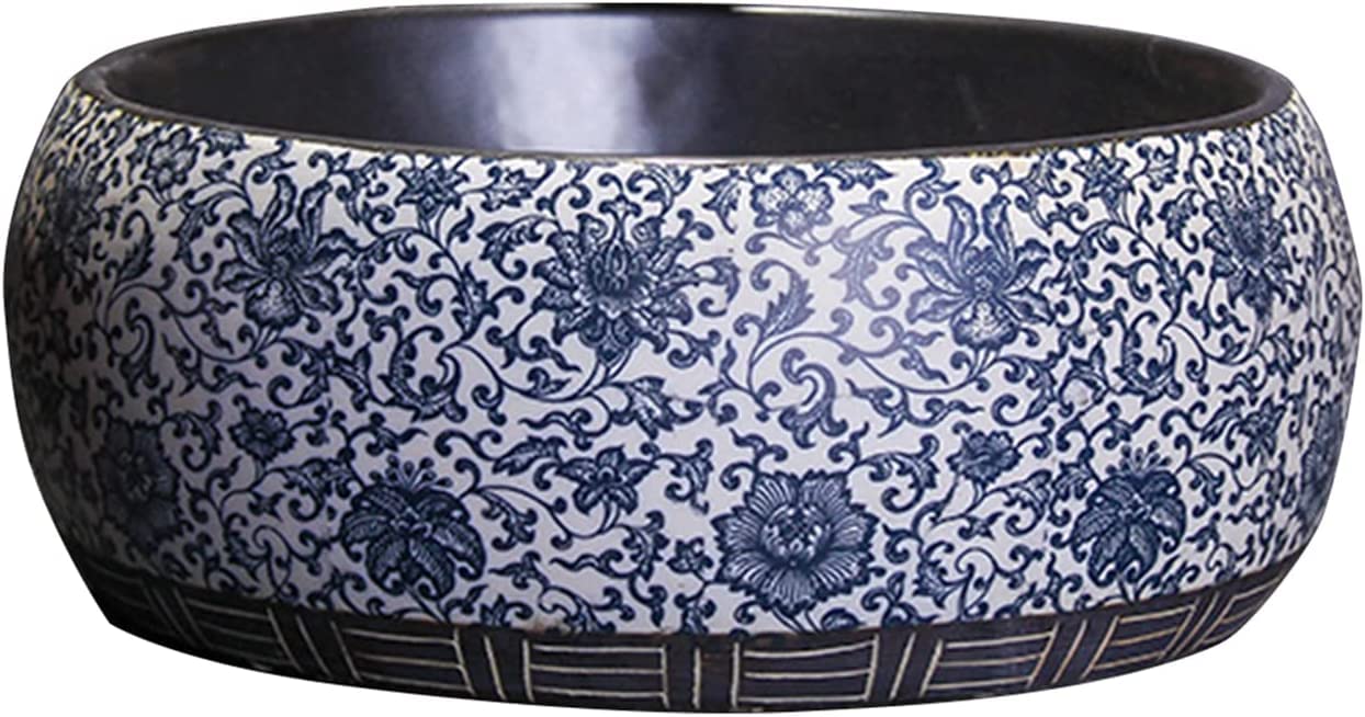WOTZOV Ceramic Bathroom Sink Hand Carved Countertop Basin Sink, Ceramic Bathroom Vessel Sink With Faucet And Drain Combo, Industrial Style Washbasin 40 * 40 * 14Cm Retro Decorat,Singlebasin