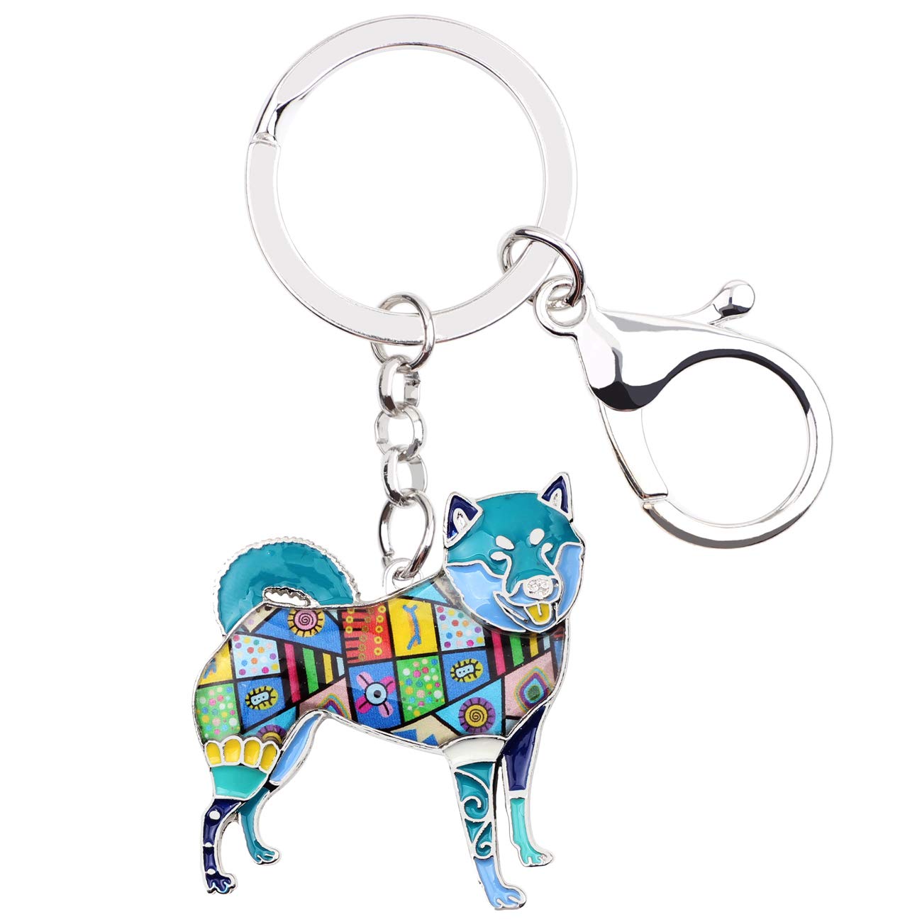 DOWAY Cute Enamel Dog Keychain Keyring Pets Dog Keyrings for Women (Blue Shiba Inu)