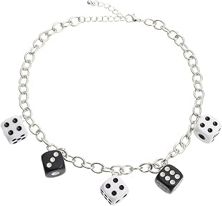 Harajuku Cute Colorful Dices Beaded Pendant Necklave Punk Funny Acrylic Dice Strand Choker Necklace Party Game Hip Hop Jewelry for Women Girls Gifts