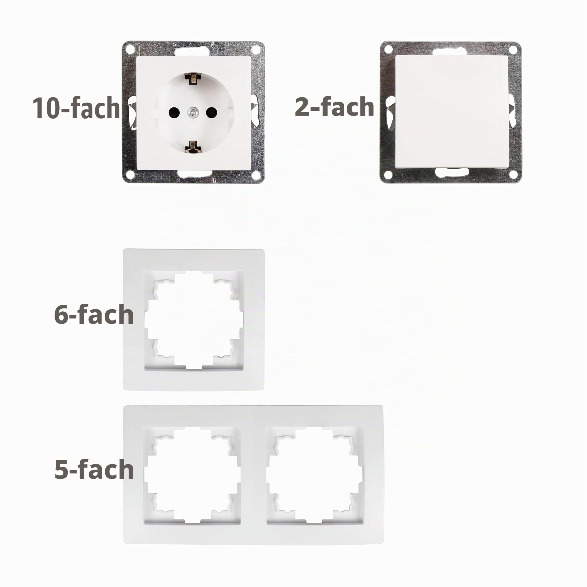 McPower | Schalter und Steckdosen Set "Flair Niveau" | 23-teilig | UP | weiß | Wechselschalter & Steckdosen | Rahmen 1-fach & 2-fach | 250V