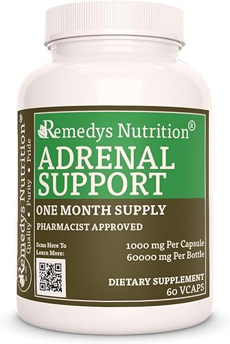Remedy's nutrition Soporte suprarrenal 1,000 mg por cápsula60,000 mg por botellacápsulas veganas suministro de 60 díasuna (1) cápsula vegana por