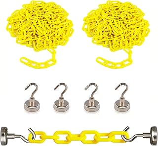 Reliabe1st 2PCS 13 Feet Yellow Plastic Safety Barrier Chain with 4 Magnetic Hooks | Loading Dock Kit | Caution Security Chain Safety Chain for Crowd Control, Construction Site | Safety Barrier