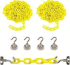 2PCS 13 Feet Yellow Plastic Safety Barrier Chain with 4 Magnetic Hooks | Loading Dock Kit | Caution Security Chain Safety Chain for Crowd Control, Construction Site | Safety Barrier