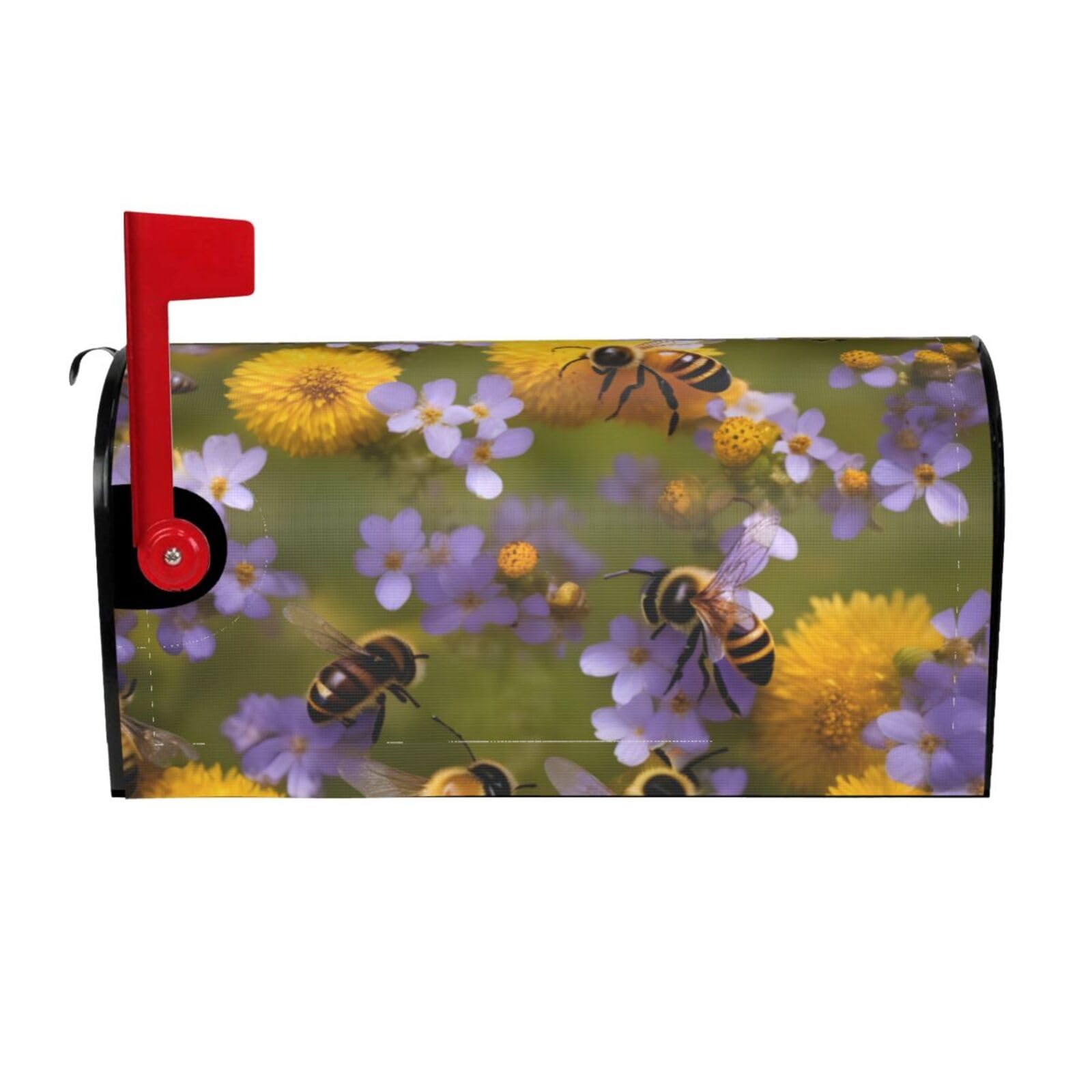 Rural Honey Bees Wildflowers Print Mailbox Cover Wraps Post Letter Box Cover Decor For Outside Garden Yard Farmhouse Home
