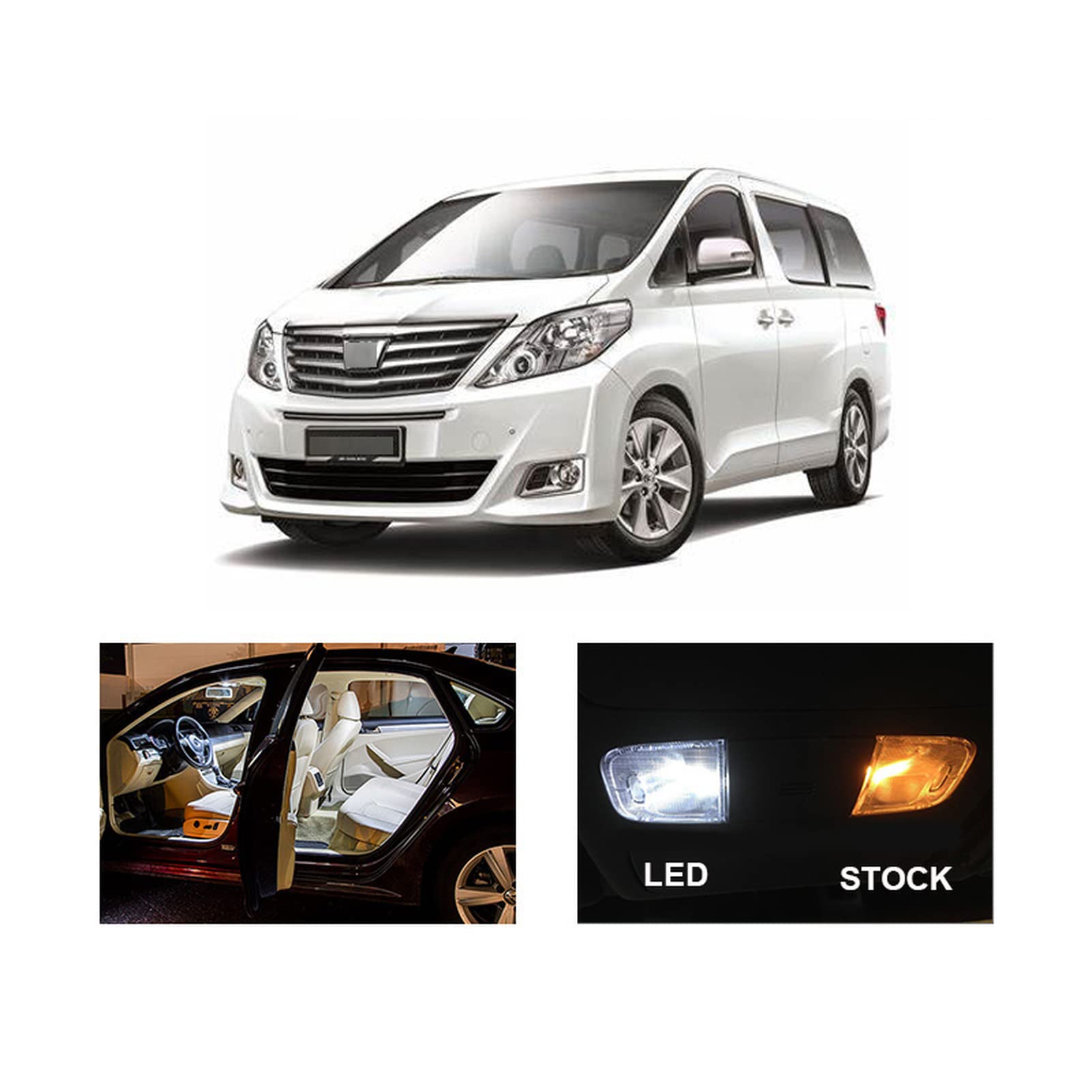 Lampadine LED Canbus bianche Kit luce di lettura mappa interna della cupola, per Toyota Alphard Vellfire 10 20 Lampada targa serie 2003-2014