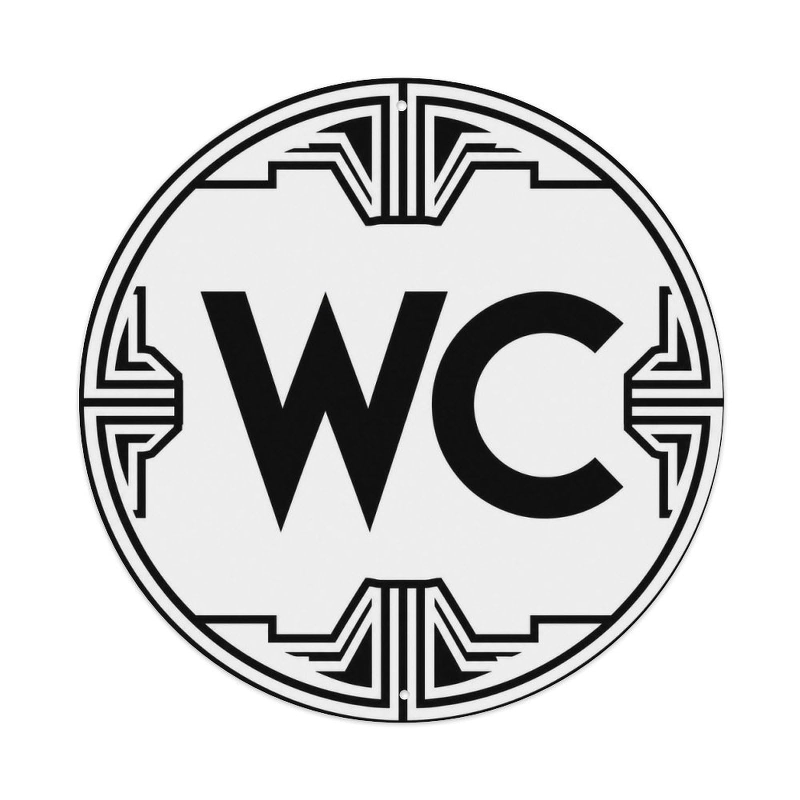 WC Black White Restroom Notice Geometric Border Badge Metal Tin Sign