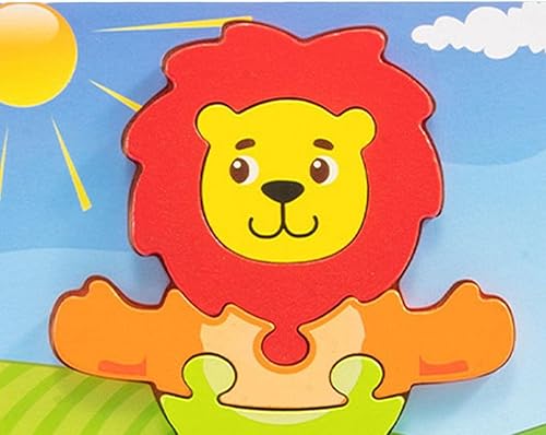 Miniatura 2 de Colcolo Rompecabezas de madera con formas 3D, juguete educativo para niños de 2 a 6 años, duradero, resistente, colorido, león