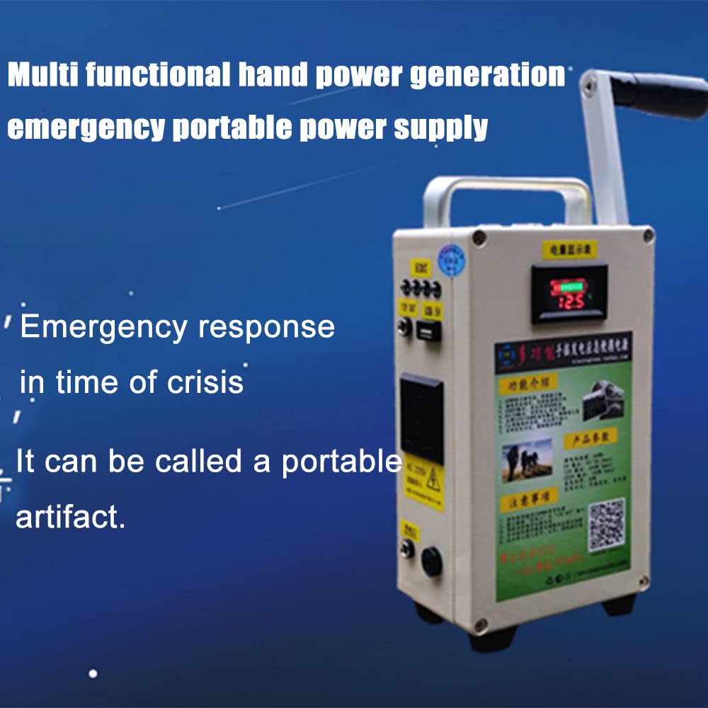 Generatore a manovella portatile,Dotato di luce di emergenza super luminosa,Batteria al litio da 65 Wh,Uscita USB,Supporto della carica del pannello solare,220V