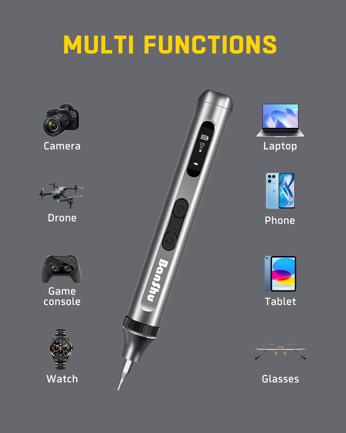 Banshu 52 in 1 Mini Electric Screwdriver, Precision Power Screwdriver Set with Metal Case, LED Light, Cordless Rechargeable Magnetic Repair Tool Kit for Eyeglass, Watch, Phone, Laptop, PC, Electronics