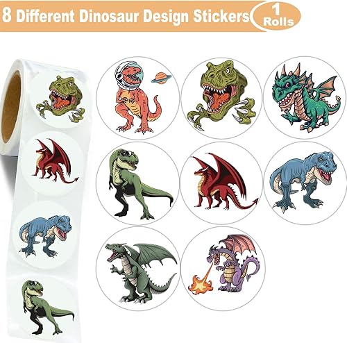 Miniatura 2 de 600 calcomanías de dinosaurio para niños de 1.5 pulgadas, calcomanías de recompensa de dragón para estudiantes, profesores, aula, suministros de