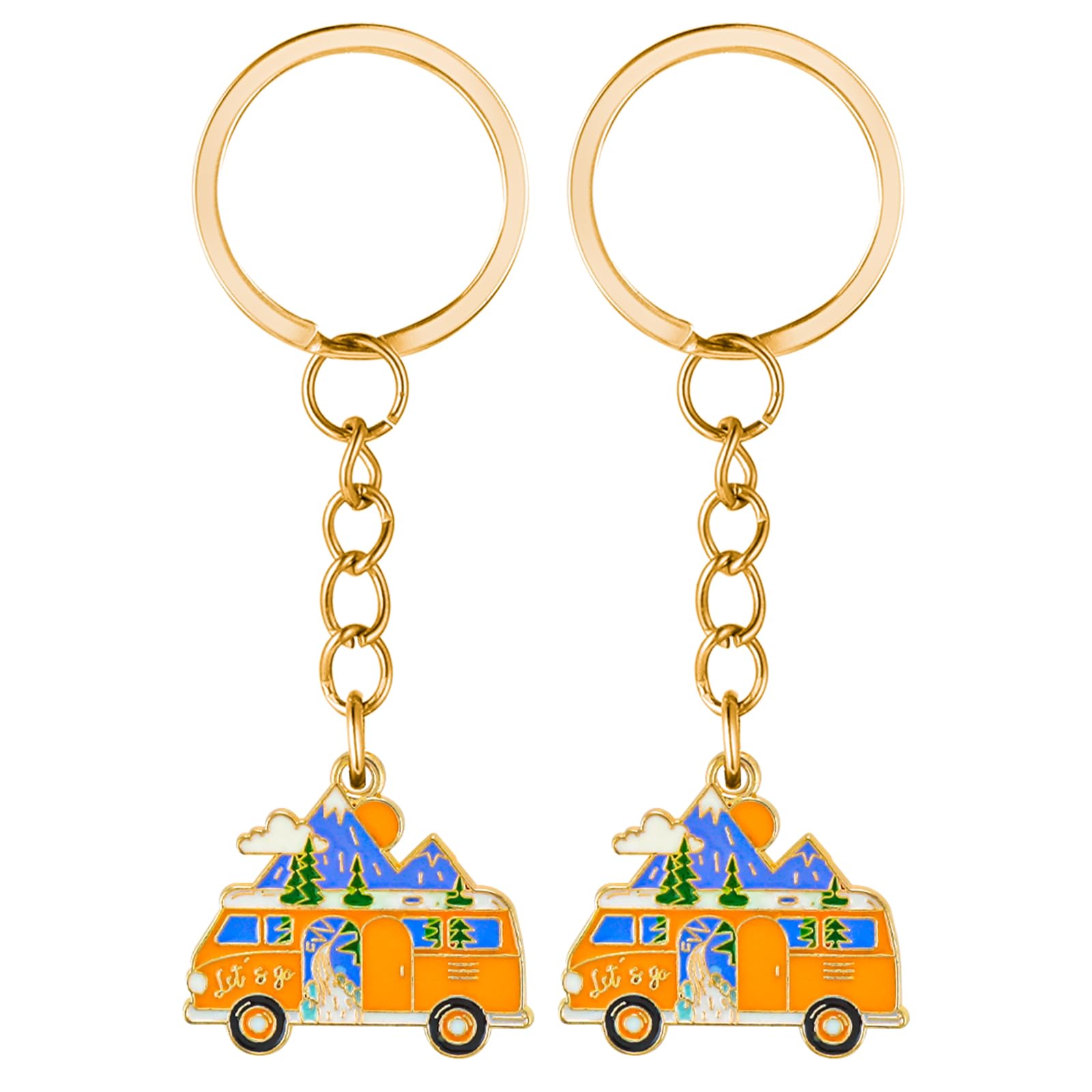 Amaxiu Camper Keychains, 2 Pcs RV Camper Keyring Happy RV Keyring Retro Camping Accessories for Vacation Travel Trailers