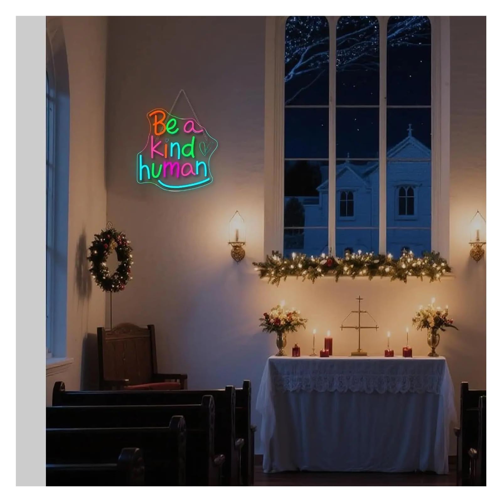 Insegna al Neon Insegna Al Neon A Per Decorazioni Murali Be A Kind Human Con Alimentazione USB Dimmerabile Per Decorazioni Per Feste In Casa, Aule, 33x33.5cm
