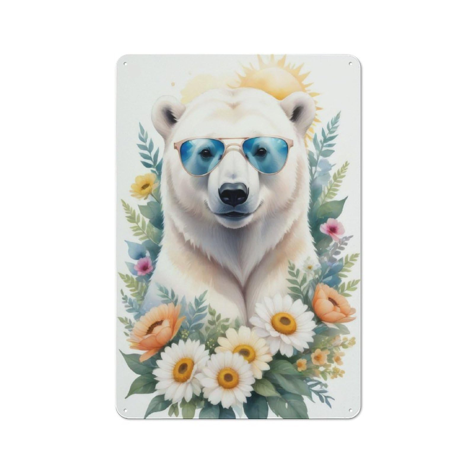 Junmoney Watercolor Polar Bear Tin Wall Plaque 30X20cm With For Man Cave Or Games Room, For Garage, Workshop And Man Cave Decoration