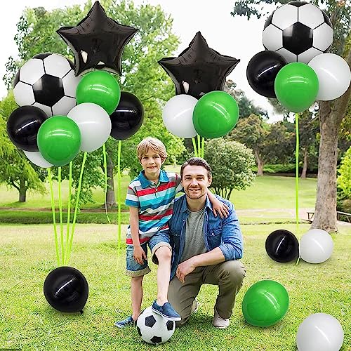Image of AR GIFTZADDA 4D Football Black White Green Balloons Bouquet for 7th Birthday, 24 Inch Soccer Foil Balloons Football Party Decorations for Boys World Cup Theme Party (7th Bday kit, Football Foil)