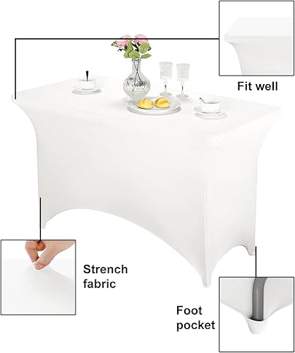 Miniatura 375 de FORLIFE Paquete de 6 manteles de elastano, de ajuste universal para mesas rectangulares de 6 pies, para patios, bodas, banquetes, fiestas