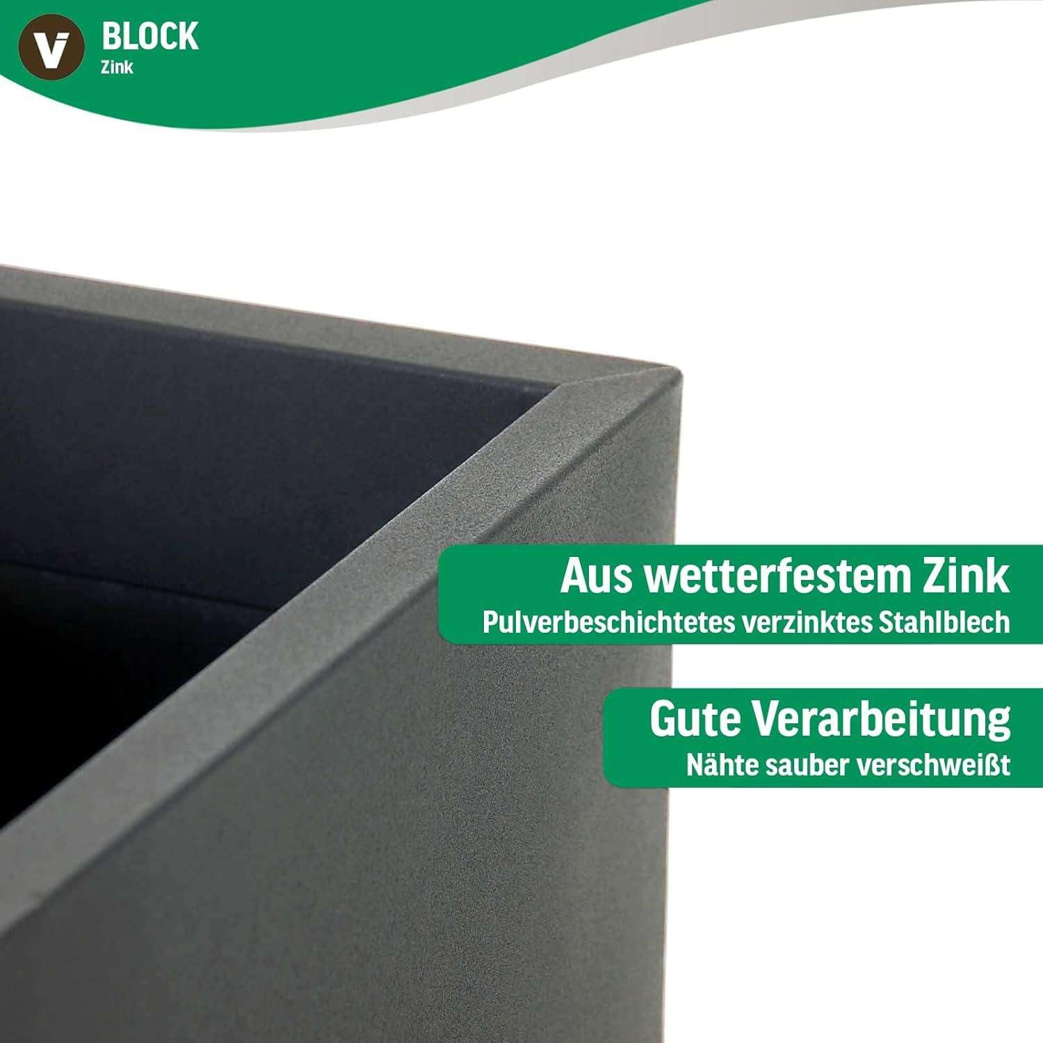 VIVANNO Pflanzkübel Zink Metall Anthrazit Block 100 Blumenkübel Eckig | Frostsicherer Übertopf für Außen und Innen, inklusive Bewässerungssystem, 100x40x40 cm Säule aus Stahlblech