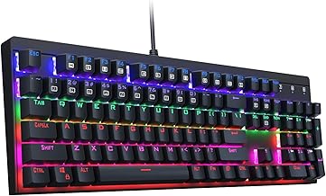 Mechanical Gaming Keyboard LED Backlit 104 Keys, Blue Switches Keys with 6 LED Color Modes, 8 Preset Lighting Effects, USB Wired for PC Gamers