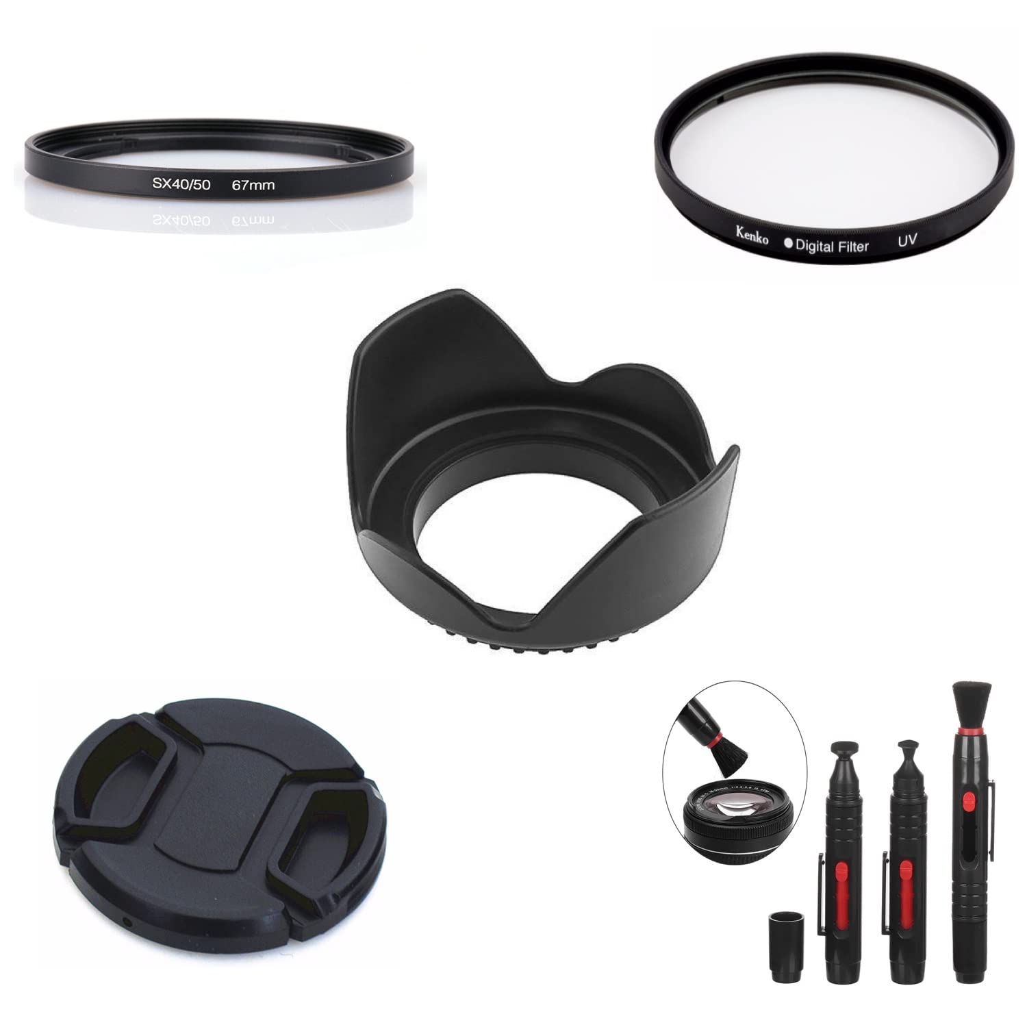 SK37 67mm Diameter Camera Lens Bundle Set Kit Lens Hood Cap UV Filter Brush Adapter Ring Replace Canon FA-DC67A For Canon SX30 SX40 SX50 SX60 HS SX520 HS SX540 SX530 Cameras