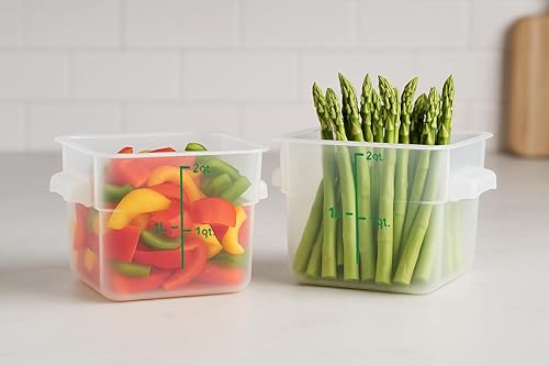 Miniatura 4 de Paquete de 4 recipientes translúcidos para almacenamiento de alimentos con tapas verdes, polipropileno cuadrado de 2 cuartos de galón sin BPA, grado