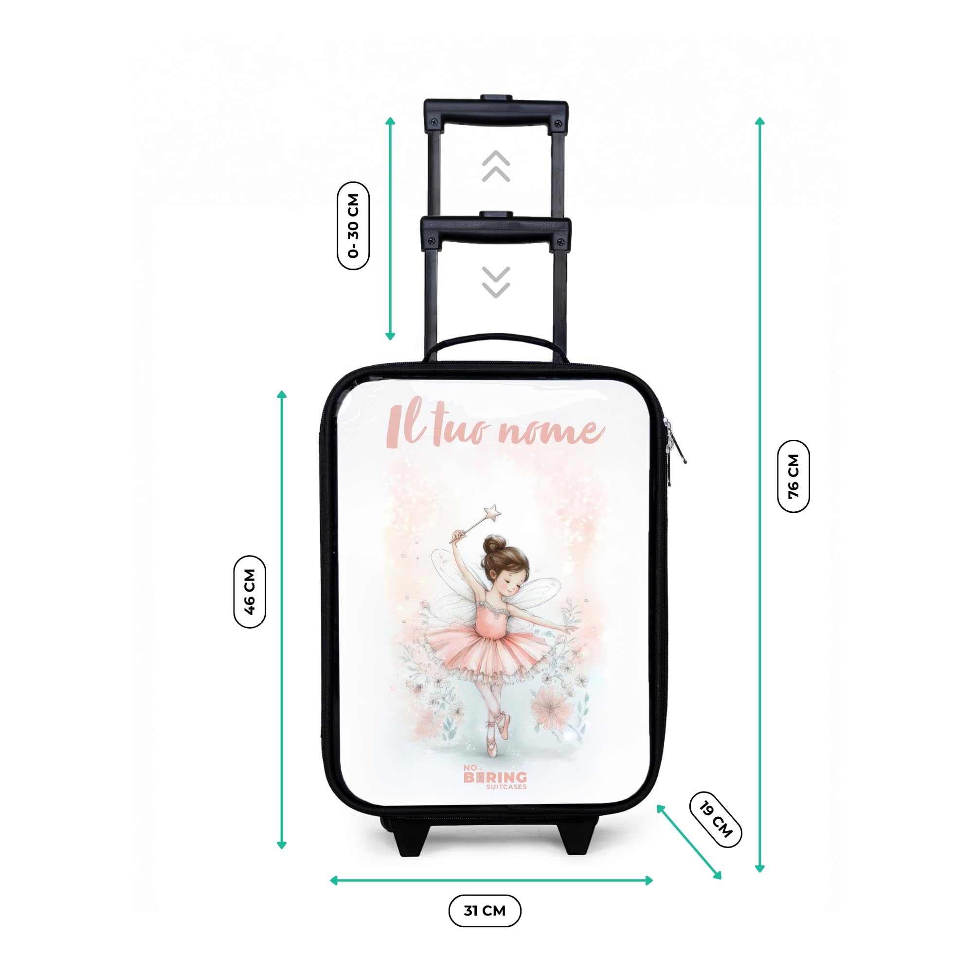 NoBoringSuitcases.com® Valigia Per Bambini Personalizzato Con Un Nome 48x31x19 cm Bagaglio Ultraleggero Trolley A Mano Rigidi LED Ruote Da Viaggio - Ragazze - Ballerina - Elfo - Fata
