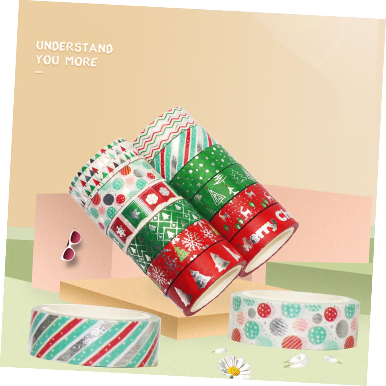 EXCEART 3 Juegos De Cintas Adhesivas De Papel Washi Colección Navideña para Envolver Manualidades Decoración del Hogar Y La Oficina 12 Rollos X 3
